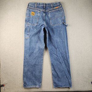 Wrangler Riggs Jeans Mens 34x32 Blue Workwear Carpenter FR Relaxed Faded Denim